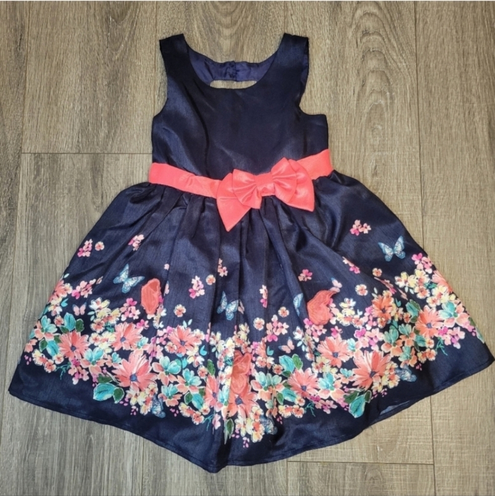 Floral Butterfly Toddler Girls Sleeveless Dress with Bow